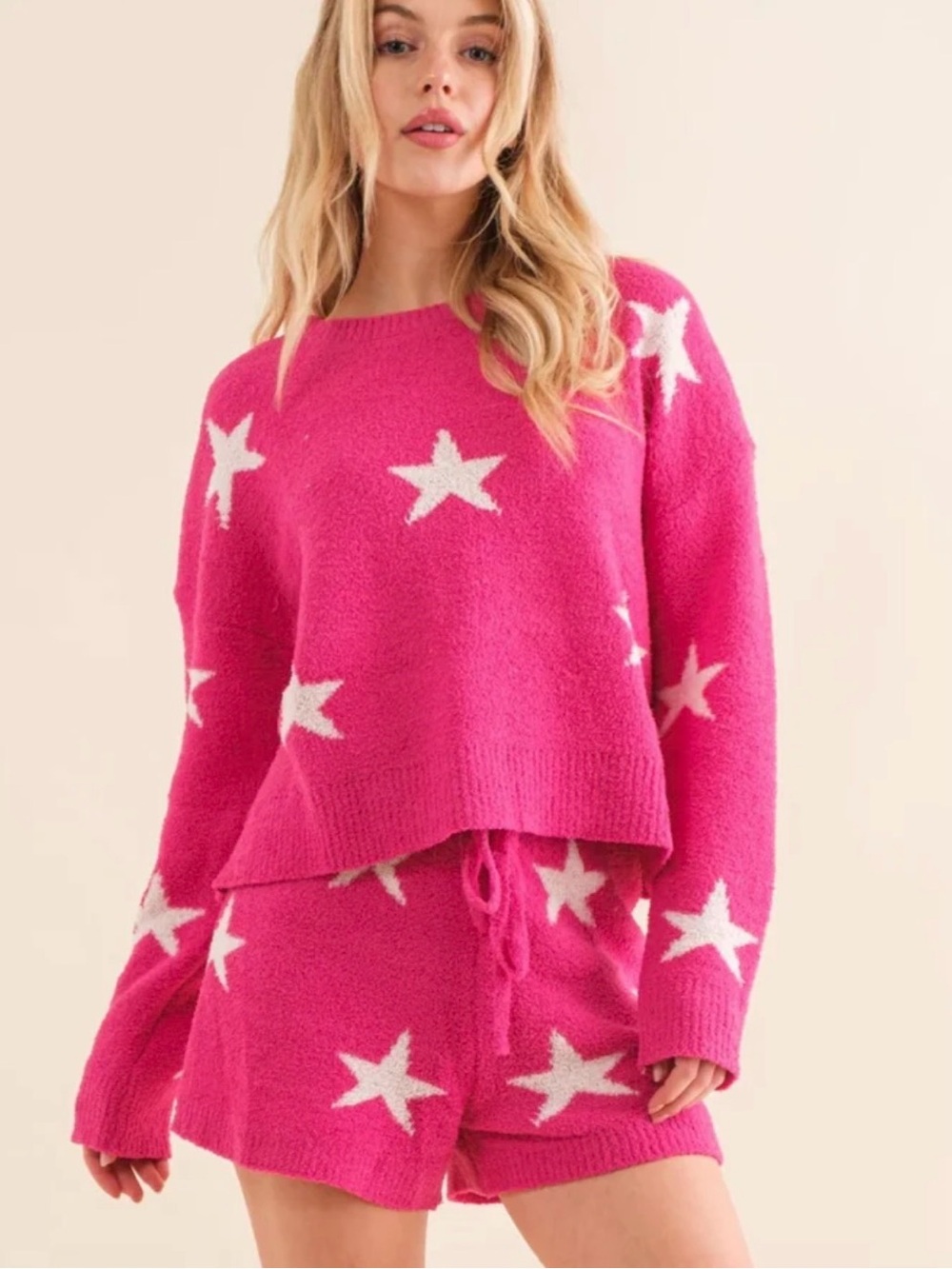 Blue B Boutique Women's Hot Pink Star Crewneck Pj lounge set
